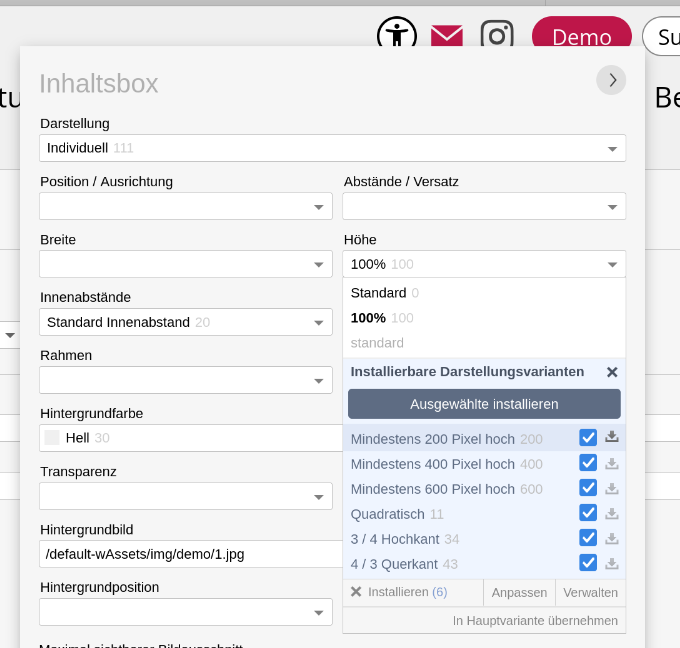 Bilder anzeigen mit Parallax Effekt nach links und nach rechts