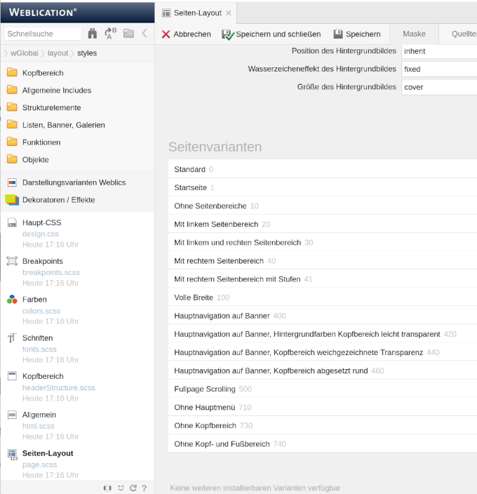 Seiten-Layout - Seitenvarianten