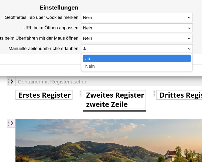 Register-Container: Manuelle Zeilenumbrüche über Shift-Return