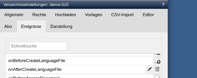 Verzeichniseinstellungen Ereignisse onAfterCreateLanguageFile