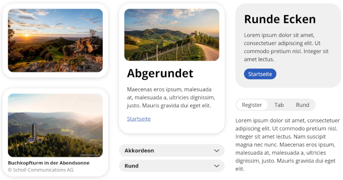 Abgerundete Elemente und Weblics