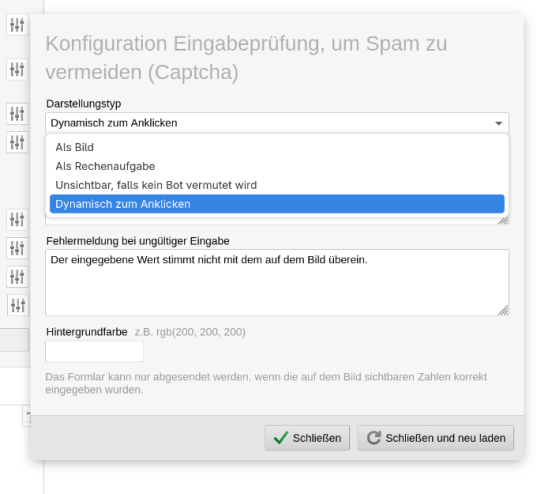 Formular-Spam-Schutz-Elemente über Editor konfigurieren