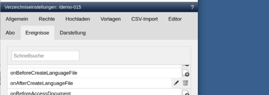 Projekteinstellungen: Events onBeforeLanguageFile, onAfterCreateLanguageFile