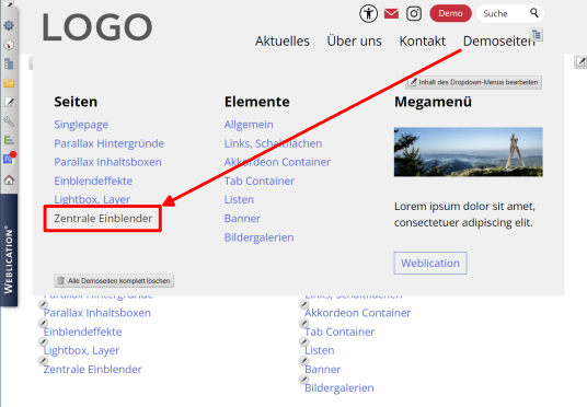 Einblender und Einblend-Effekte in Weblication®