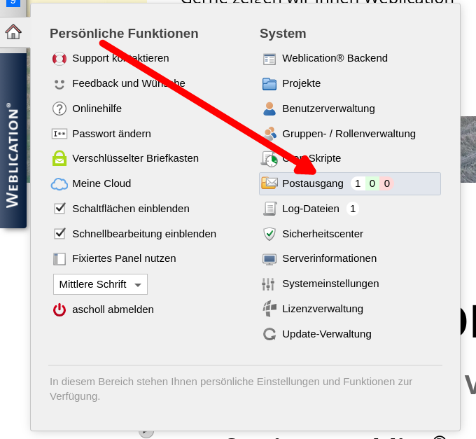 Version 21: Anzeige der E-Mails im Postausgang-Server
