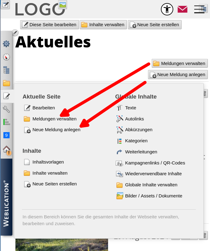 Version 21: Panel: Seitenabhängige Schaltflächen im Panel