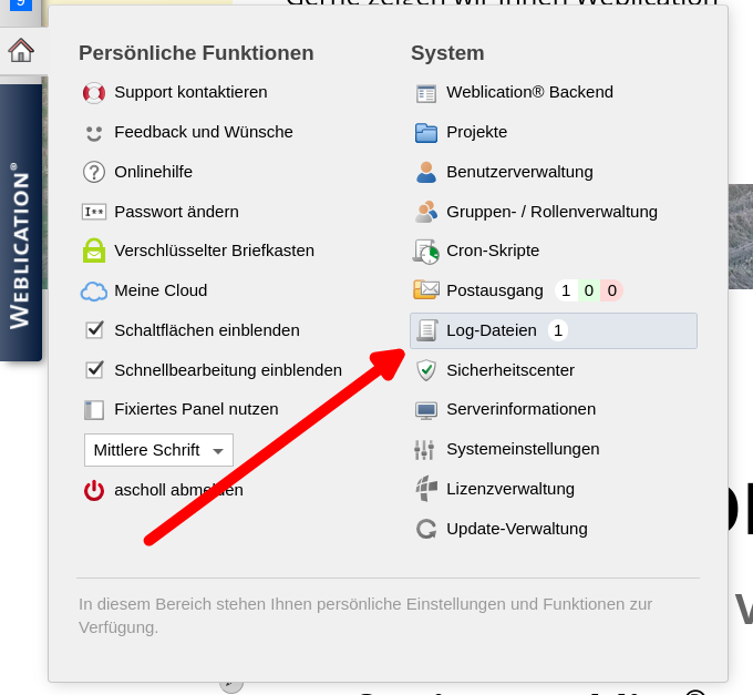 Version 21: Panel: Anzeige und Aufruf der System-Logs