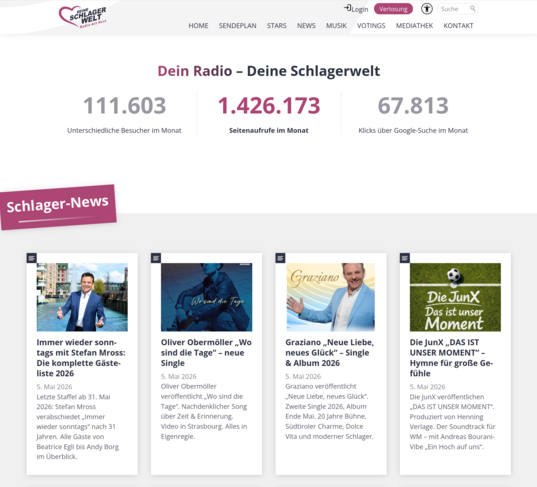 Screen von deineschlagerwelt.de, der die hohe Reichweite der Website zeigt