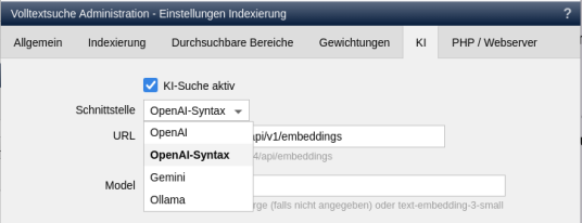KI-Modelle, die für die KI-Suche in Weblication® verwendet werden können