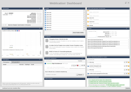 Weblication Dashboard in Version 21