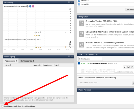 Dashboard öffnen bei Start