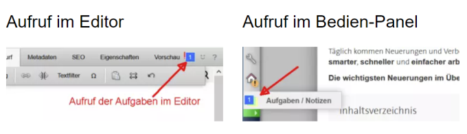 Aufgaben- und Notizen aufrufen über Strg+m