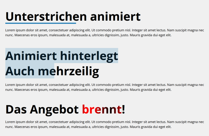 Überschrift: Überschriften animiert einblenden
