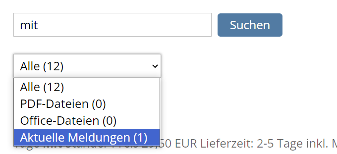 Volltextsuche Suchfilter als Auswahlbox anzeigen