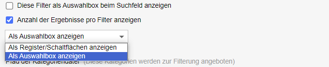 Volltextsuche Konfiguration Suchfilter als Auswahlbox anzeigen
