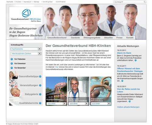 Website der Hegau-Bodensee-Hochrhein Kliniken mit mehrdimensionalem Navigationskonzept