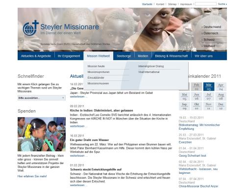 Website der Steyler Missionare mit interessanter Layer-Navigation