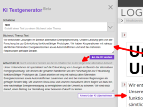 KI-Funktion: Texte mit KI-Funktion in Weblication® Version 18 generieren und optimieren