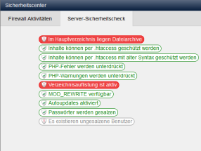 Sicherheitscenter in Weblication®