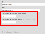 Version 15: Bei eigenen Weblics® lässt sich einstellen, ab welcher Software-Version diese nutzbar sind.