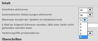 Konfiguration der Spaltenzahl im mehrspaltigen Inhaltscontainer