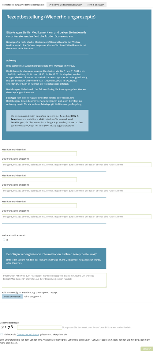 Formular „Bestellung von Wiederholungsrezepten“