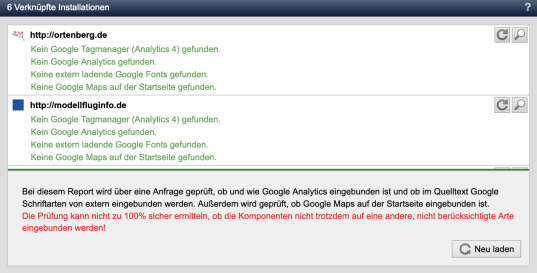 Agentur-Board: Prüfen, ob Schriften von extern geladen werden und Google Analytics eingebunden ist