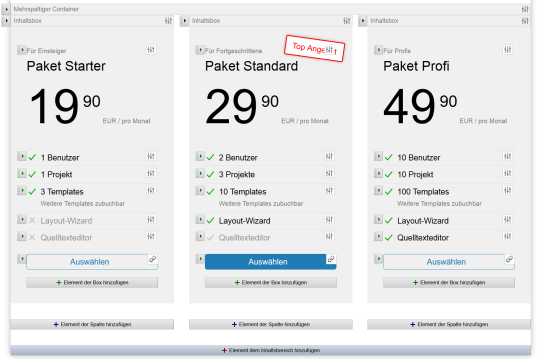 Komponente Produktvergleich