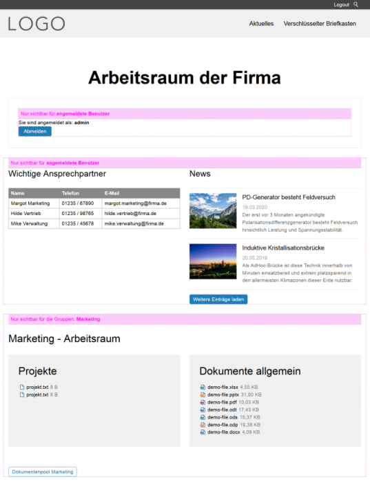 Digitale Arbeitsräume in einem passwortgeschützten Portal