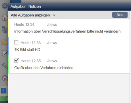 Übersicht aller Aufgaben und Notizen