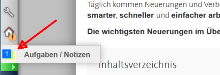 Aufgaben und Notizen über Bedien-Panel aufrufen