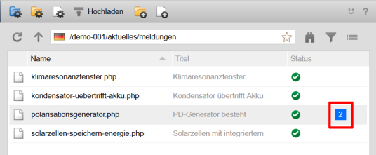 Aufgaben anzeigen in der Inhalteverwaltung