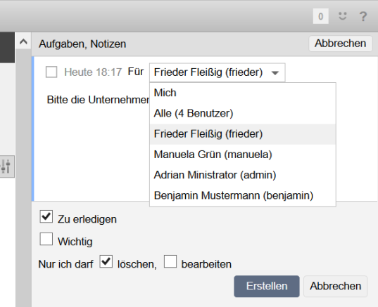 Aufgaben delegieren in Weblication®