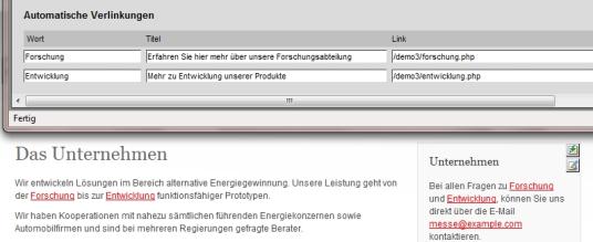 Links für bestimmte Stichworte automatisch in der Web-Präsenz generieren