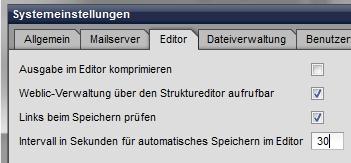 Intervall in Sekunden für automatisches Speichern im Editor einstellen