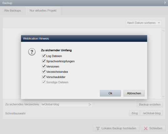 Backups: Von global-Ordnern Daten ausschließen