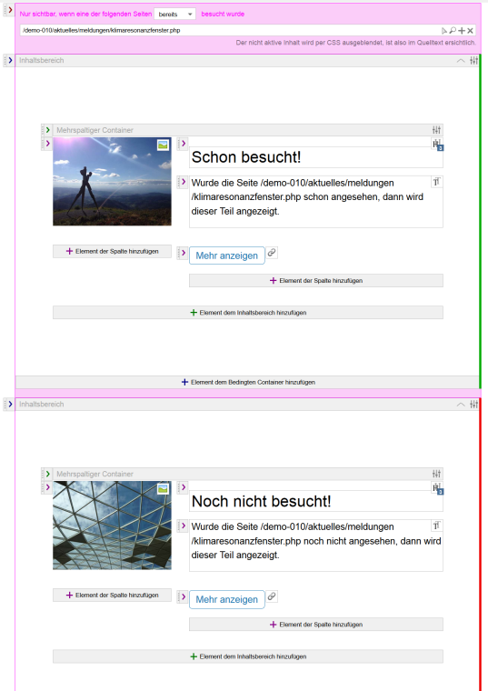 Bedingter Container für bereits besuchte Seiten
