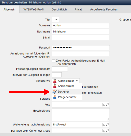 Neuer Benutzertyp - Designer