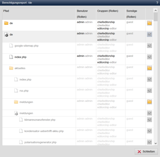 Rechte einstellen direkt im Berechtigungs- und Personalisierungsreport
