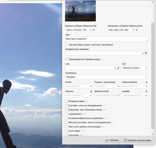 Vielfältige Funktionen des Bild-Elementes per Mausklick ohne Programmierung