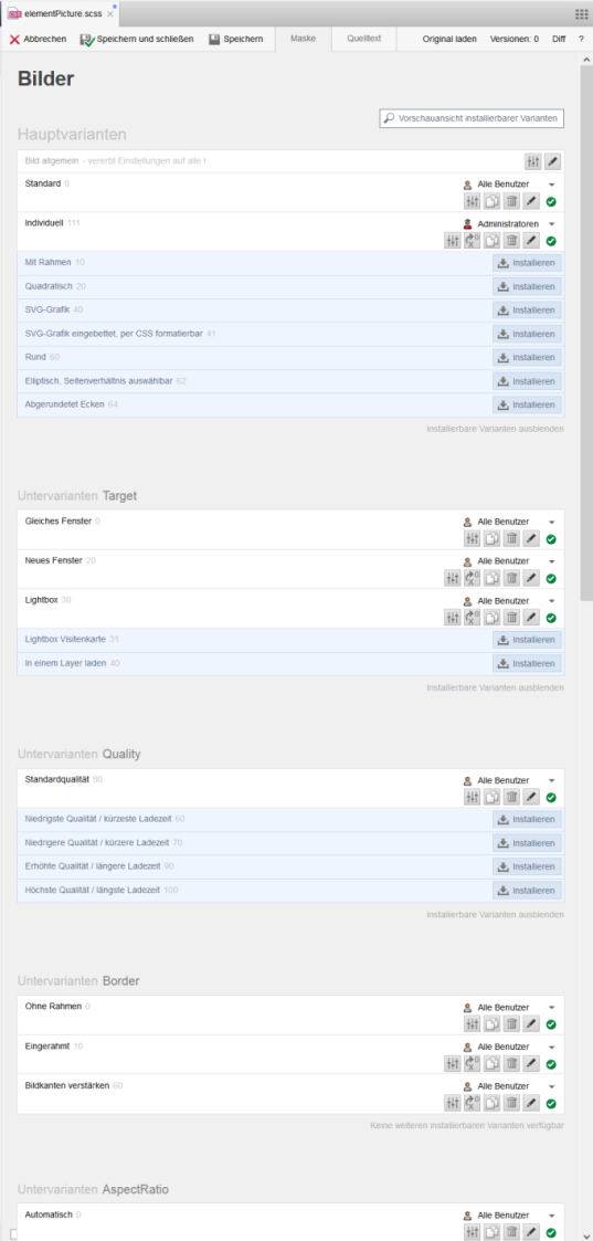 Installationsmaske: CSS-Only Darstellungsvarianten installieren