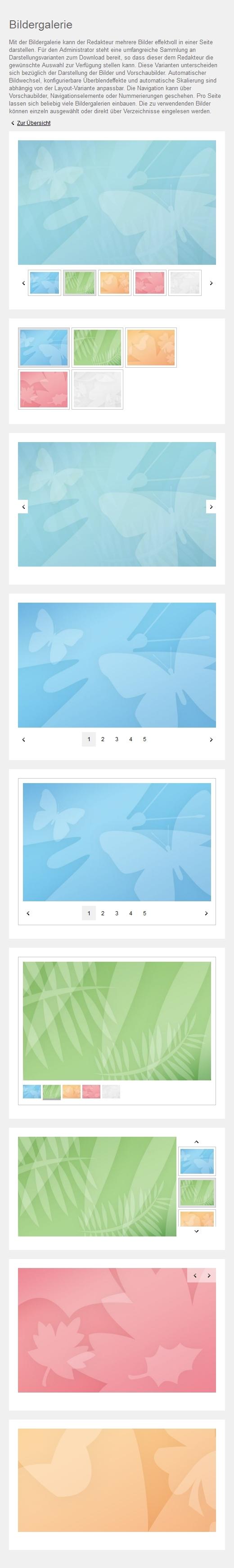 Darstellungsbeispiele der Bildergalerie auf Basis von verschiedenen CSS-Varianten