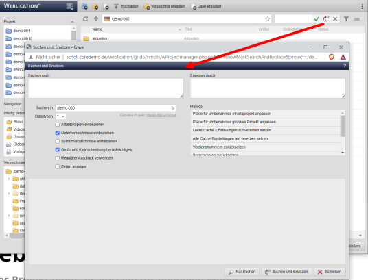 Version 18: Suchen und Ersetzen in der Dateiverwaltung verfügbar