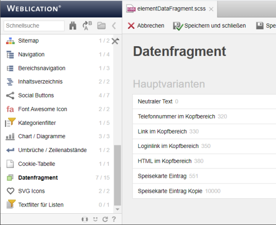 Element anpassen - Aufruf CSS-Only Code über Darstellungsvarianten Weblics