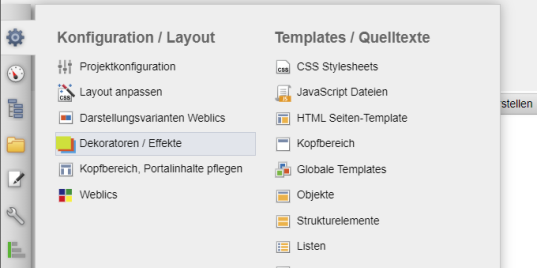 Browse&Edit - Dekoratoren über das Panel aufrufen