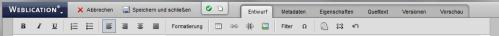 Editorleiste mit WYSIWYG-Editor in Weblication Version 8