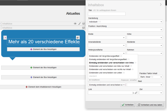 Einblendeffekte einstellen