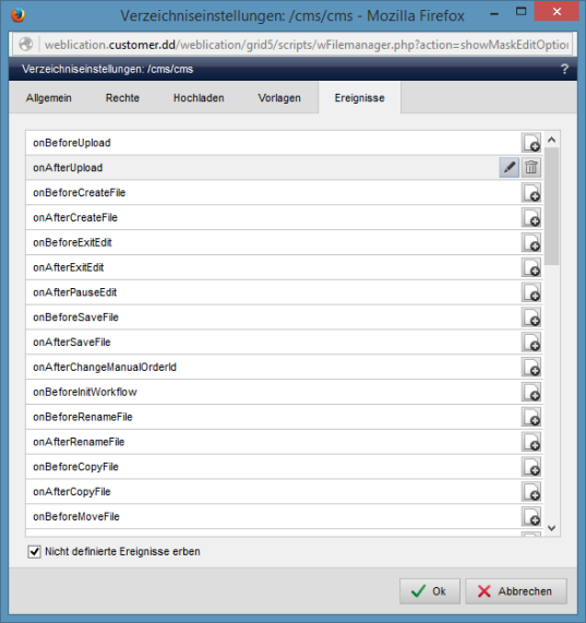 Verzeichniseinstellungen - Ereignisse