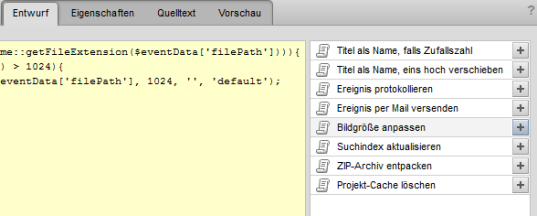Ereignisse: Vorgefertigte Scripte einfügen per Mausklck