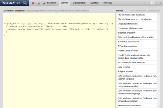 Ereignisse: Vorgefertigte Scripte einfügen per Mausklck